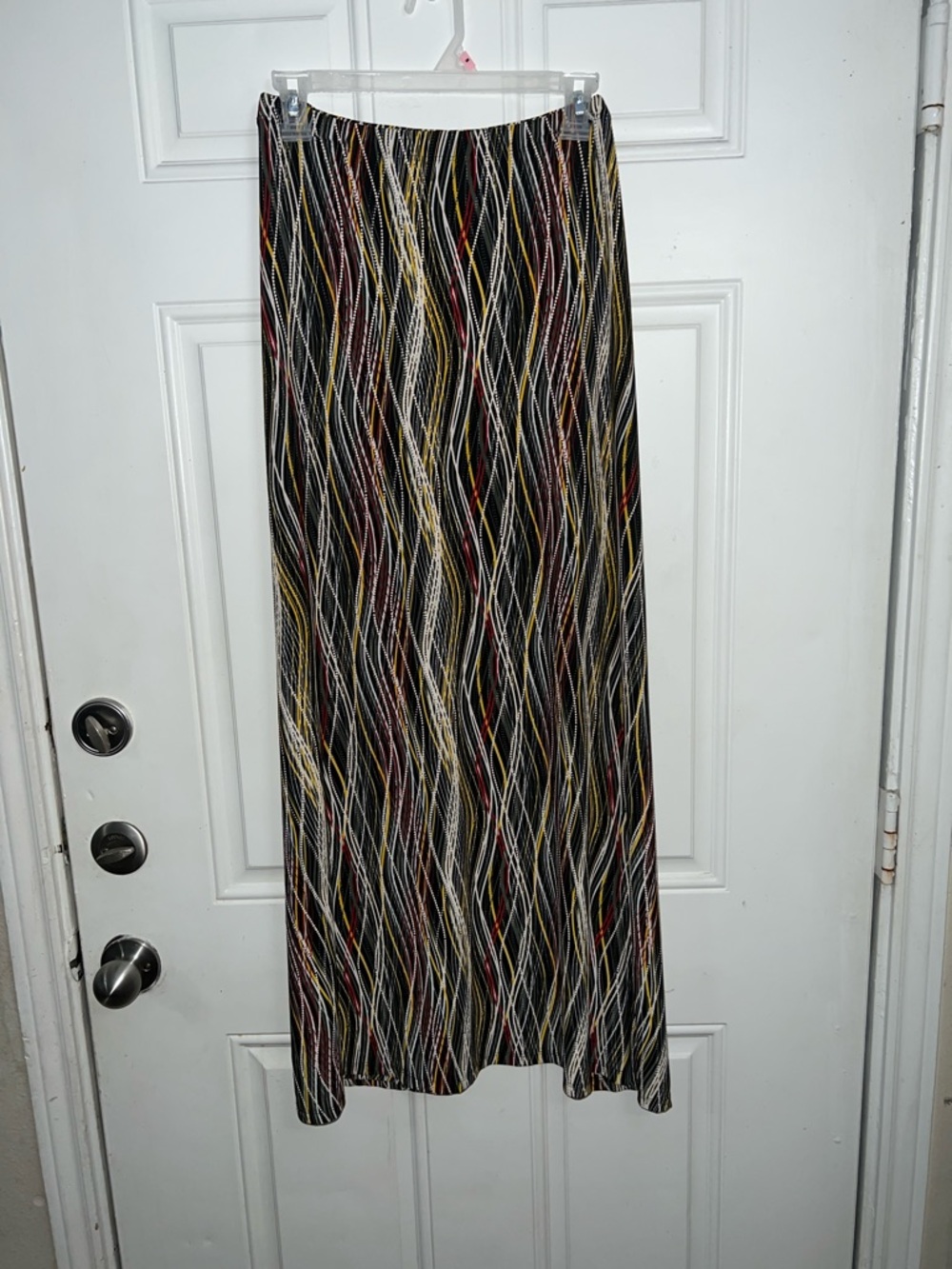 Women's Black Maxi Skirt with Multicolor Wave Print